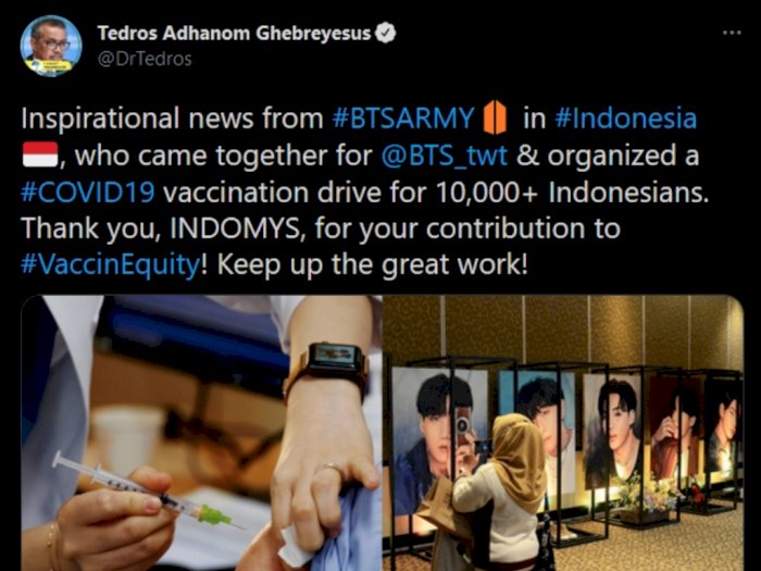Tedros Adhanom Ghebreyesus Puji BTS ARMY RI Yang Gelar Vaksinasi COVID-19
