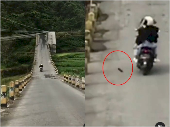 Viral Pemotor Tancap Gas Lewati Jembatan Curam, Netizen Panik Tiba-tiba Ada yang Jatuh
