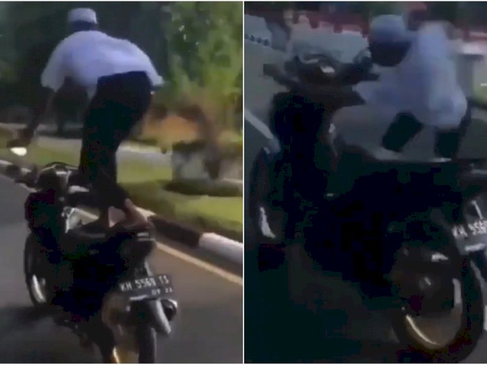 Video Pria Berpeci Atraksi Joget di Atas Motor, Ujung-ujungnya Mengenaskan