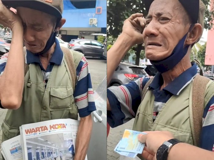 Kakek Penjual Koran Ini Menangis Terharu Diberi Uang Lebih Pembeli, Netizen Ikutan Sedih