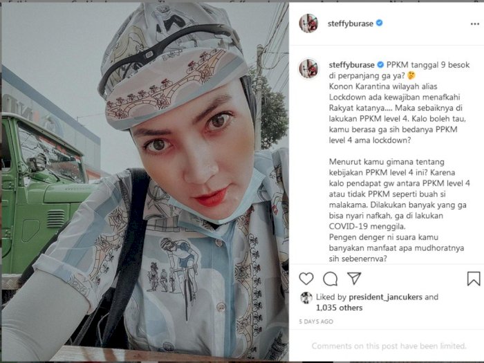 Sebut PPKM Dzalim di Instastory Instagram, Steffy Burase Juga Mengunggah Komentar Netizen