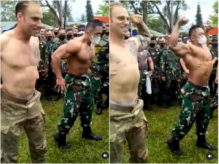 Momen Prajurit TNI Pamer Otot Bersama Tentara Amerika, Bikin Netizen Kagum