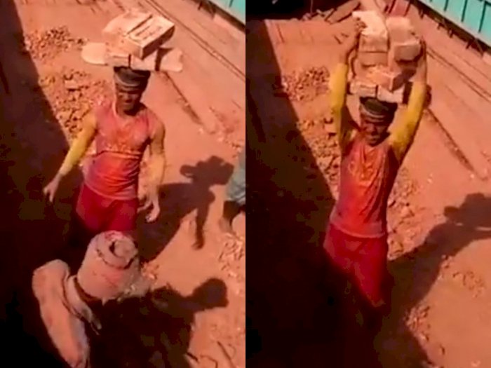 Greget! Viral Pria Ini Seimbangkan Tumpukan Batu di Kepala dengan Gampang, Gak Takut Nyeri