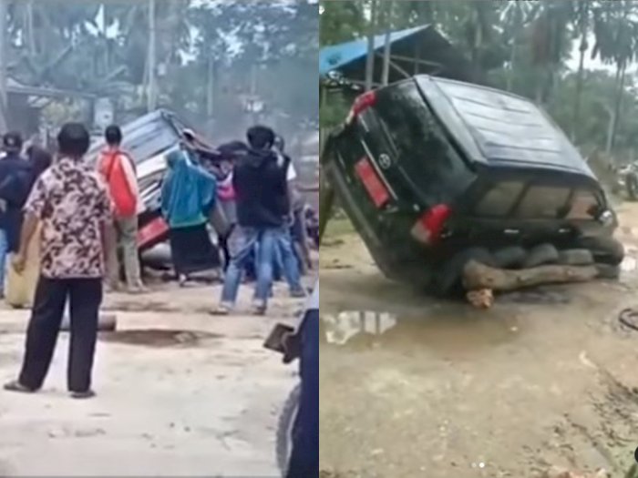 Duh! Emak-emak Ngamuk Jalan Tak Kunjung Diperbaiki di Sultra, Injak & Balikkan Mobil Dinas