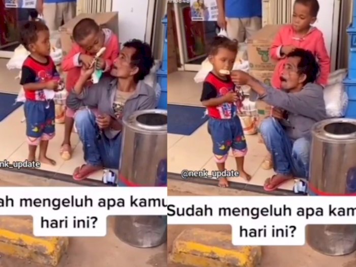 Viral Ayah Makan 1 Es Krim Bareng 2 Anaknya di Depan Minimarket, Netizen Menangis