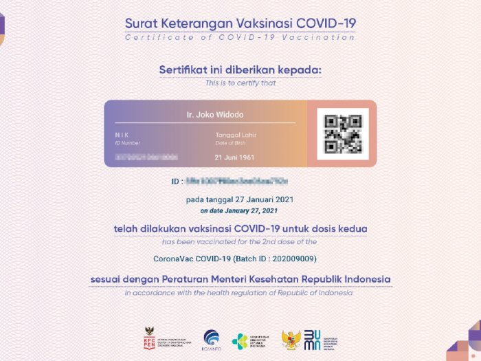 Beredar Sertifikat Vaksin COVID-19 Dosis Kedua Presiden Jokowi di Media Sosial!