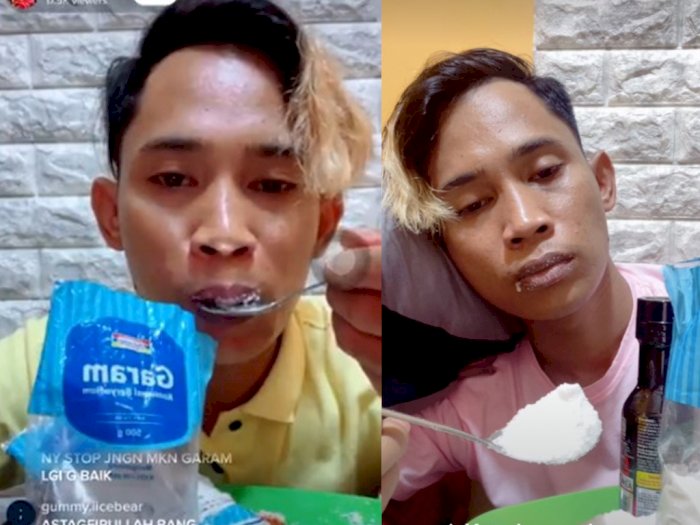 Ngeri! Pria Live TikTok Makan Garam, Netizen Suruh Setop, Dia Malah Lanjut Sampai Lemas