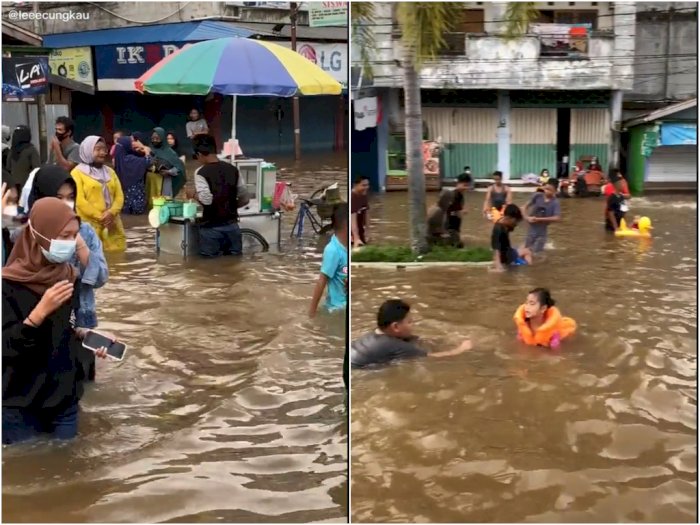 Viral Genangan Banjir Jadi Wisata Air Oleh Warga, Netizen: Bahagia itu Sederhana