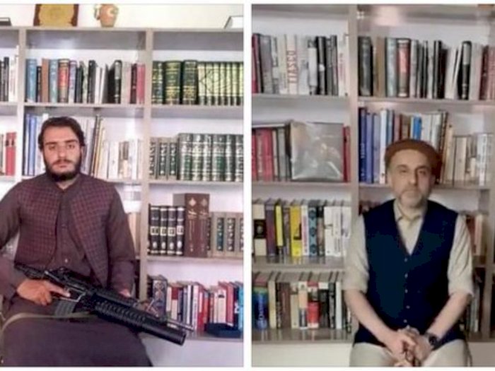 Viral Pejuang Taliban Foto di Depan Rak Buku Tempat Wakil Presiden Afghanistan Bikin Video