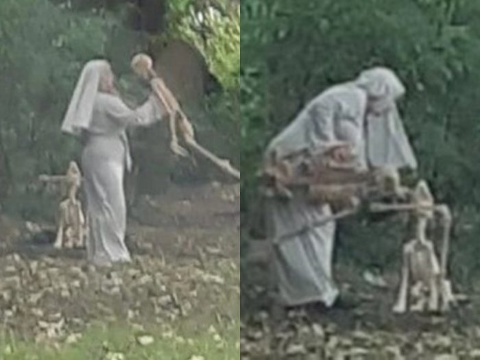 Biarawati Ini Terekam Sedang Menari dengan Tengkorak Manusia di Samping Kuburan, Ngeri!