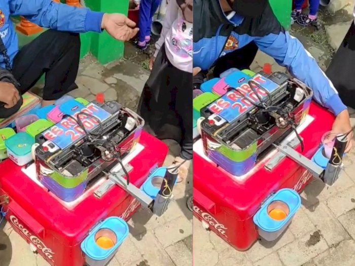 Viral Pedagang Minuman Es Robot di Bandung, Pakai Alat dari Printer Bekas, Bikin Takjub