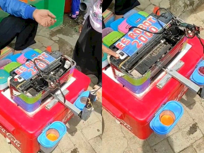 Kreatif! Pedagang Es Ini Ubah Print Rusak Jadi Robot  Penyaji Es, Diserbu Bocil