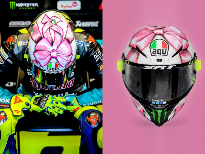 Melihat Desain Helm Warna Pink Milik Valentino Rossi di MotoGP San Marino 2021!