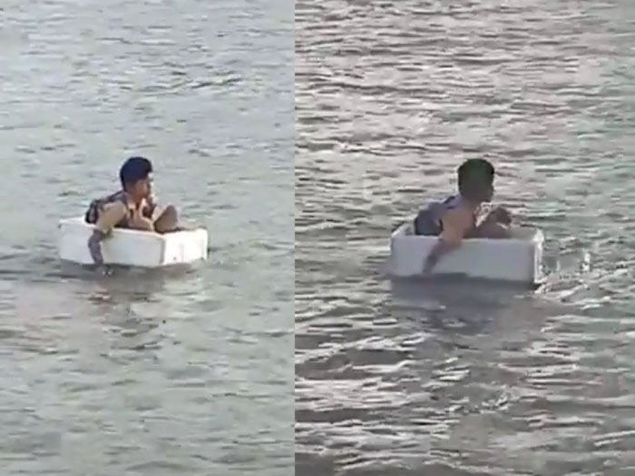 Tak Ada Jembatan, Anak Sekolah Seberangi Sungai Pakai Styrofoam Bikin Terenyuh di OKI