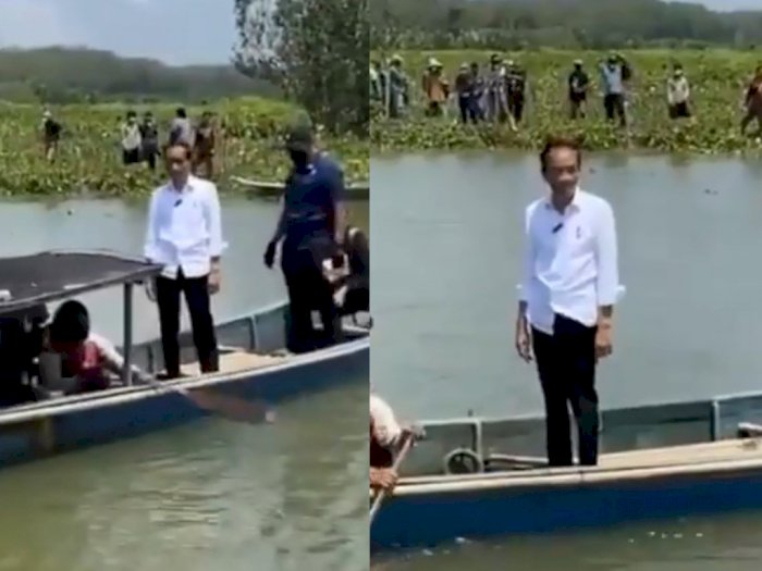 Momen Jokowi Numpang Perahu Kecil Seberangi Sungai di Cilacap, Warga Teriak Kegirangan