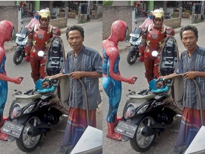 Viral Anggota 'Avengers' Kehabisan Bensin, Terciduk  Sedang Isi Bensin di Pinggir Jalan