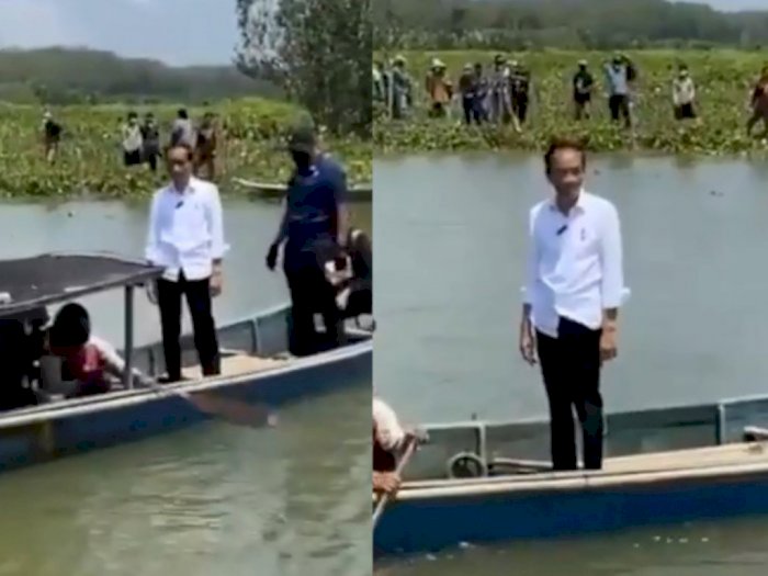 Momen Jokowi Naik Perahu Nelayan untuk Seberangi Sungai Demi Sapa Warga