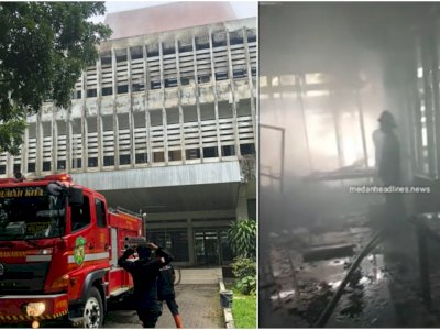 Gedung Perpustakaan Unimed Terbakar, Diduga Korsleting Listrik