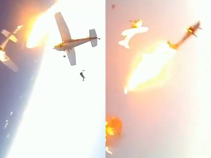 Video Menegangkan Penerjun Payung Melompat Setelah Dua Pesawat Bertabrakan di Udara
