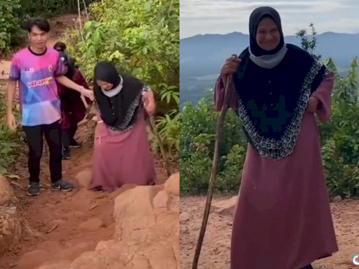 Nenek 74 Tahun Ini Buat Netizen Terkesan Setelah Mendaki Bukit dengan Gamis dan Sandal