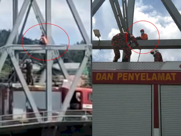 Aksi Pria Panjat Jembatan Setinggi 6 Meter, Diduga Sedang Halusinasi Usai 'Ngelem'