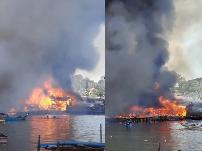 Kobaran Api Raksasa dan Kepulan Asap Hitam Tebal Memberanguskan Kompleks Borobudur Papua