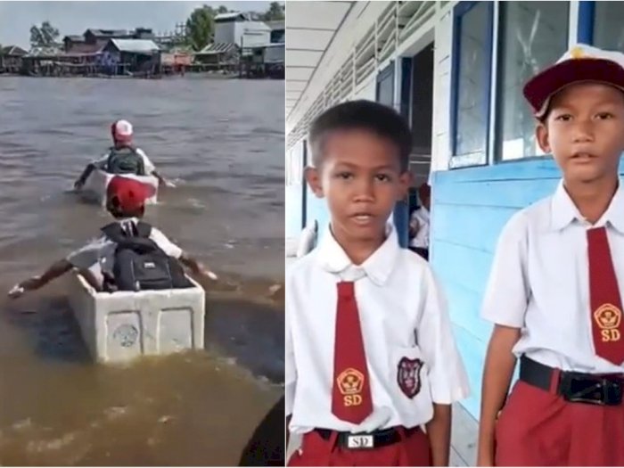 Pengakuan Bocah yang Pulang Sekolah Sebrangi Sungai Pakai Styrofoam, Tak Takut Tenggelam