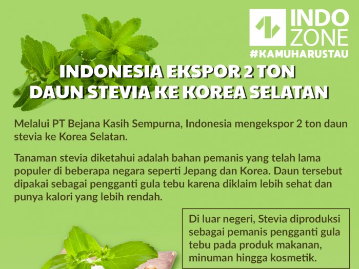Indonesia Ekspor 2 Ton Daun Stevia ke Korea Selatan