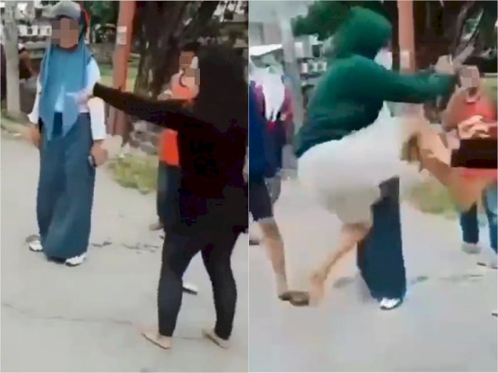 Viral, Dua Remaja Perempuan di Pinrang Adu Jotos di Jalanan, Berawal Saling Tatapan