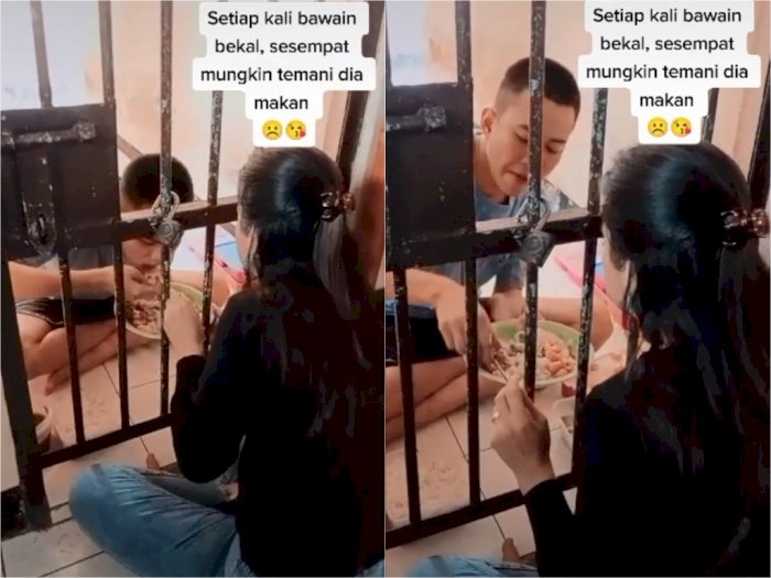 Viral Video Istri Kunjungi Suaminya yang Dipenjara, Suap-suapan di Depan Jeruji Besi