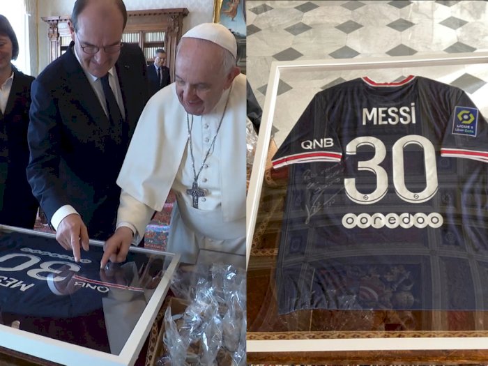 Berkunjung ke Vatikan, PM Prancis  Bawa 'Oleh-oleh' Jersey PSG Messi untuk Paus Fransiskus