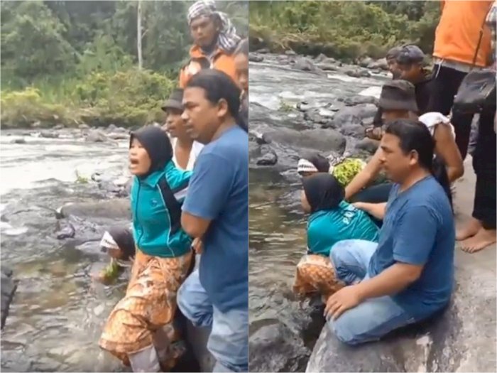 Seorang Ibu Menangis Panggil Anaknya yang Hilang di Air Terjun Lae Une Pakpak Bharat