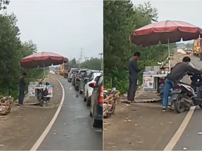 Viral Pedagang Salat di Pinggir Jalan, Netizen Respect ke Pengendara Motor saat Lewat