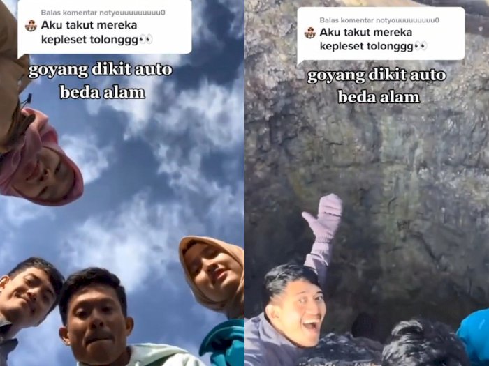 Nekat! Rombongan Ini Lakukan Selfie di Pinggir Tebing:  Goyang Dikit Auto Beda Alam