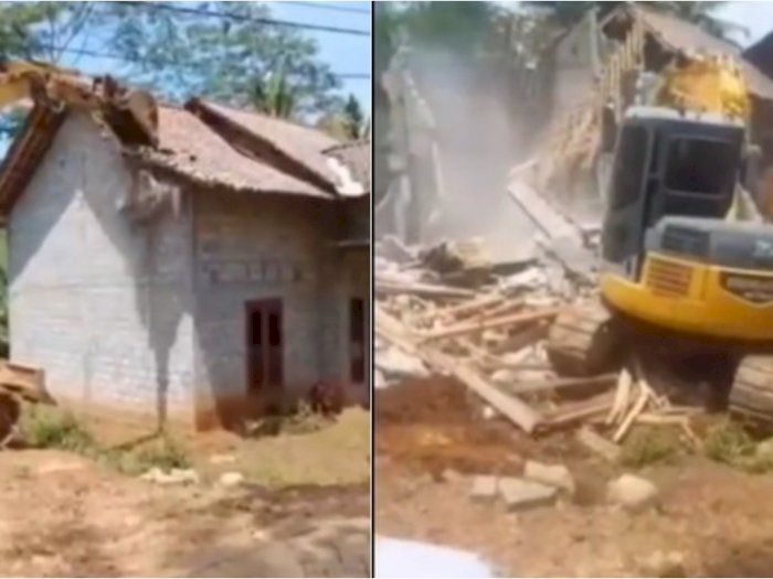Video Pria di Trenggalek Hancurkan Rumah Pakai Bulldozer karena Sakit Hati
