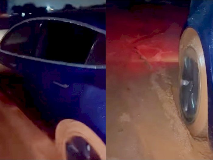 Tesla Indra Kenz Terjebak di Lumpur, Amankah Mobil Listrik Melaju di Jalanan Banjir?