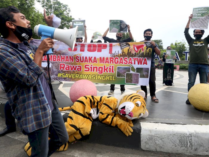 Aksi Menolak Perambahan Kawasan Margasatwa Rawa Singkil, Ini Foto-fotonya