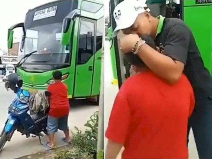 Viral Video Bocah Lari Kegirangan Ketemu Ayahnya yang Sopir Bus, Netizen Terharu