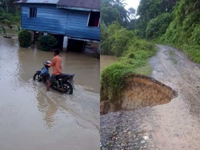 Hujan Deras Mengguyur Langkat, Sebabkan 3 Kecamatan Terendam Banjir dan Jalan Longsor