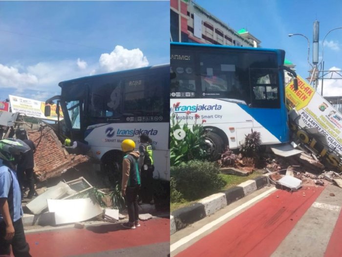 Viral Bus TransJakarta Tabrak Pos Lantas di depan PGC Jaktim