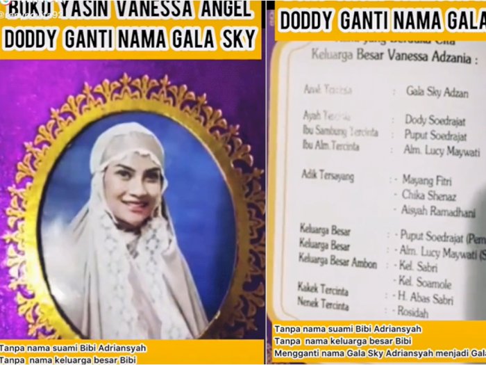 Heboh Nama Gala Sky Diganti dalam Buku Yasin Vanessa Angel, Netizen Emosi
