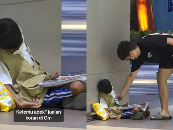Anak Ini Tertidur di Pelataran Mall, Pangku Koran yang  Dijual Sampai Kepalanya Miring
