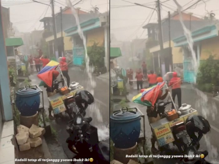 Viral Aksi Emak-emak yang Tetap Semangat Senam Meski Sedang Hujan Deras