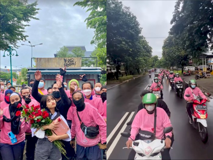 Sweet! Thariq Halilintar Utus Puluhan Ojol Berbaju Pink untuk Beri Kejutan ke Fuji