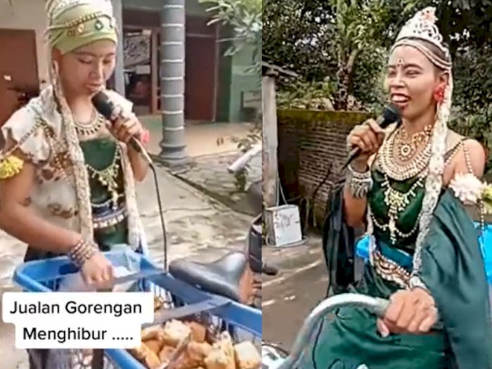 Perjuangan Ibu Penjual Gorengan Berkostum Nyi Roro Kidul di Madiun, Sambil Menghibur Warga