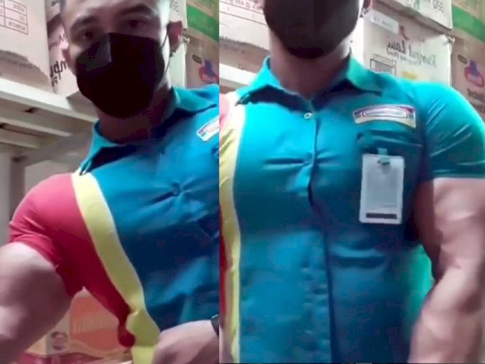 Viral Pegawai Minimarket Kekar Berotot sampai Bajunya Nyaris Tak Muat, Diduga Kuat Nge-gym