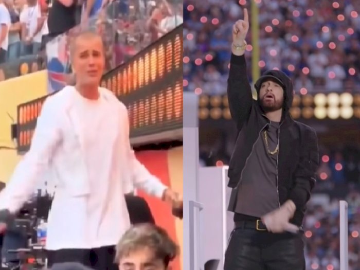 Gaya Unik Justin Bieber Ikutan Ngerap Lagu Eminem Saat Tampil di Superbowl jadi Sorotan
