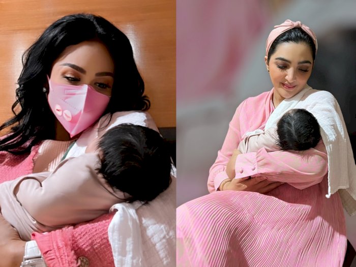 Potret Krisdayanti dan Ashanty Kompak Pakai Outfit Serbapink Gendong Cucu Pertama