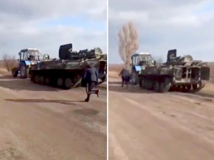 Viral Petani Ukraina Curi Tank Rusia Pakai Traktor 