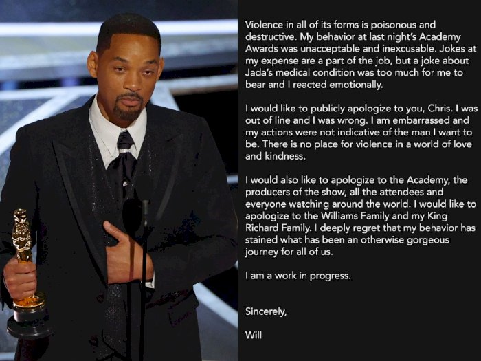 Will Smith Minta Maaf ke Chris Rock dan Pihak Oscar: Saya Salah dan Malu 
